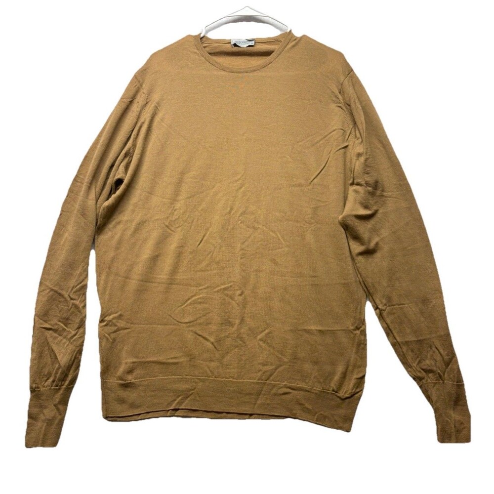 John Smedley England 100% Wool Brown Crew Neck Knit Sweater Mens Size XXL